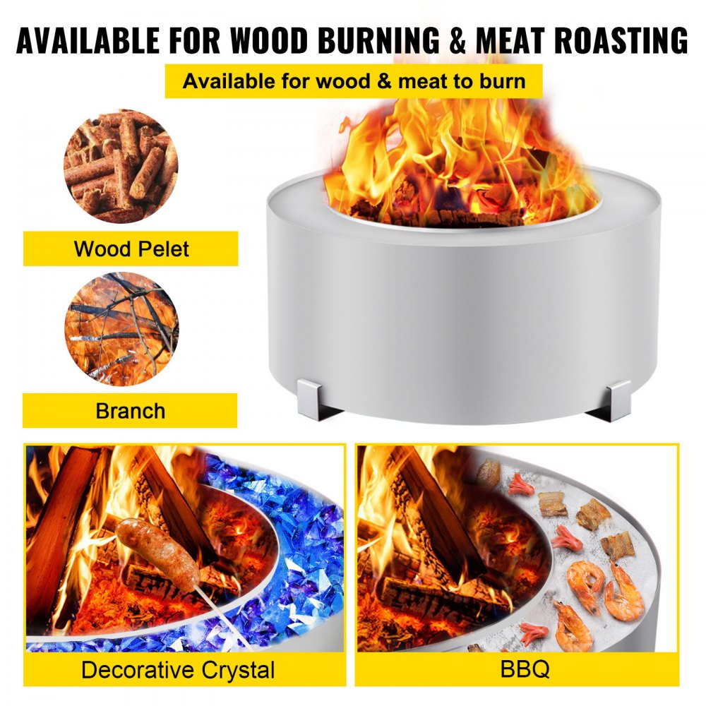 VEVOR Smokeless Fire Pit, Stainless Steel Stove Bonfire, Large 27.6 inch Diameter Wood Burning Fire Pit, Outdoor Stove Bonfire Fire Pit, Portable Smokeless Fire Bowl for Picnic Camping Backyard Silver 