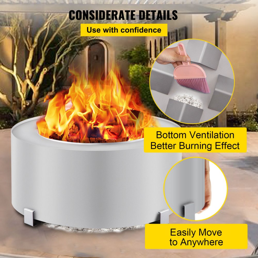 VEVOR Smokeless Fire Pit, Stainless Steel Stove Bonfire, Large 27.6 inch Diameter Wood Burning Fire Pit, Outdoor Stove Bonfire Fire Pit, Portable Smokeless Fire Bowl for Picnic Camping Backyard Silver 