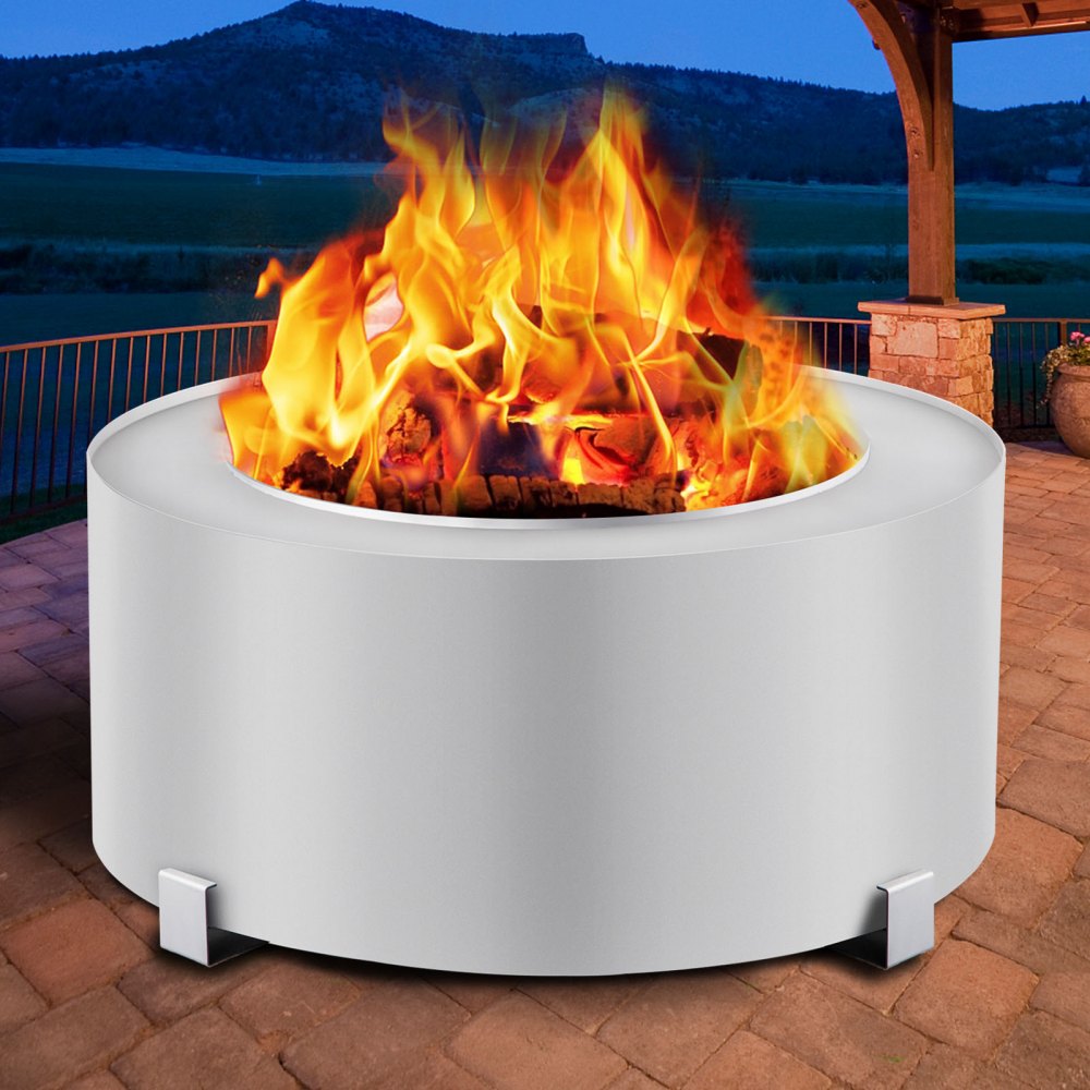 VEVOR Smokeless Fire Pit, Stainless Steel Stove Bonfire, Large 27.6 inch Diameter Wood Burning Fire Pit, Outdoor Stove Bonfire Fire Pit, Portable Smokeless Fire Bowl for Picnic Camping Backyard Silver 