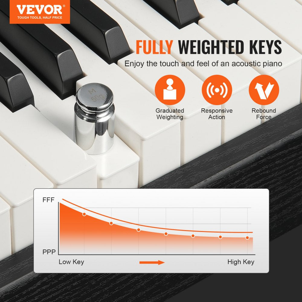 VEVOR 88 Key Fully Weighted Digital Piano Dual Keyboard Cabinet Bracket Bench 