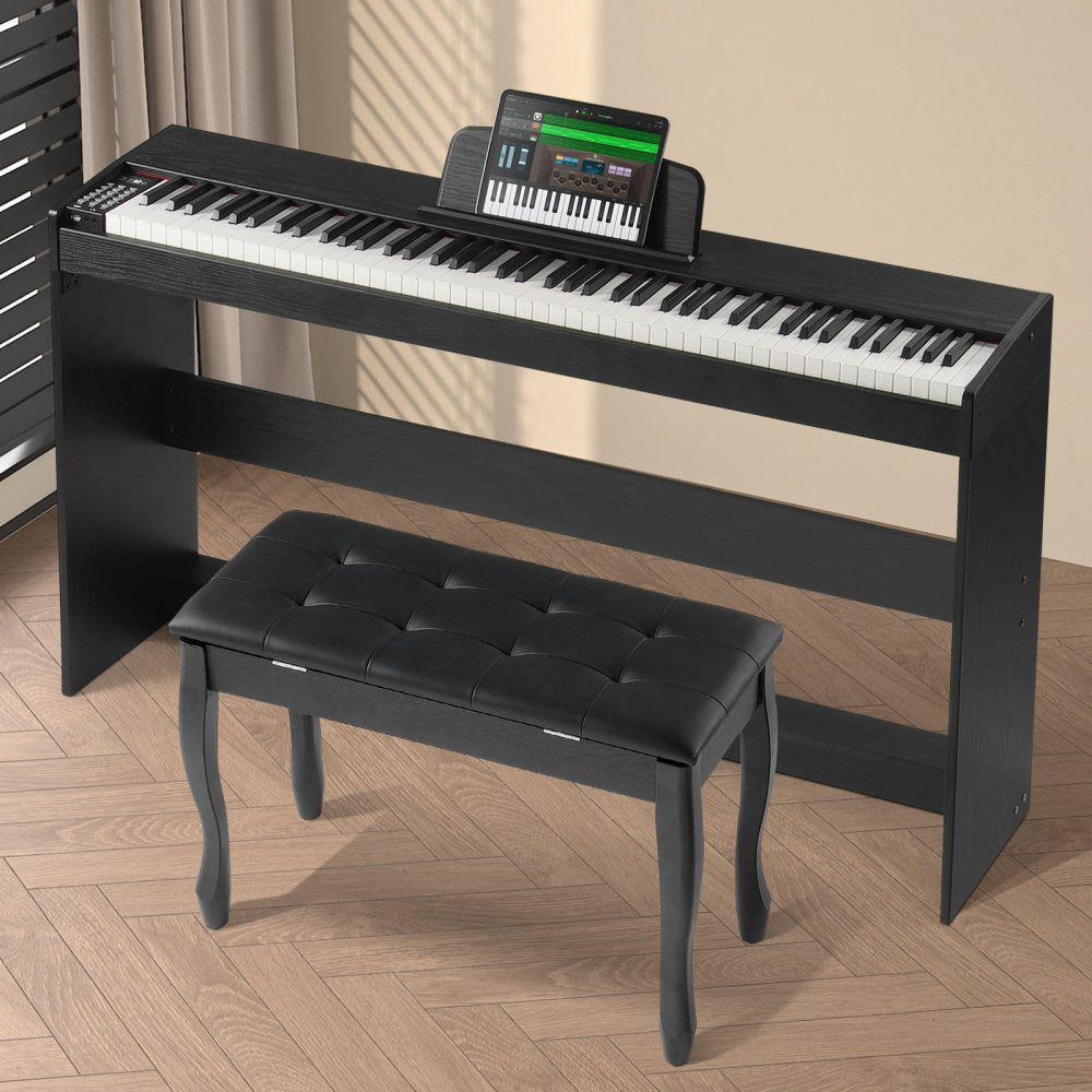 VEVOR 88 Key Fully Weighted Digital Piano Dual Keyboard Cabinet Bracket Bench 