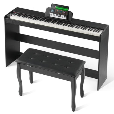 VEVOR 88 Key Fully Weighted Digital Piano Dual Keyboard Cabinet Bracket Bench 