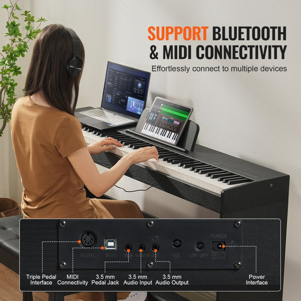 VEVOR 88 Key Fully Weighted Digital Piano Dual Keyboard Simple Cabinet Bracket 