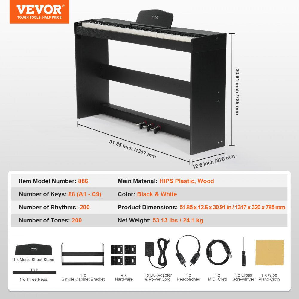 VEVOR 88 Key Fully Weighted Digital Piano Dual Keyboard Simple Cabinet Bracket 