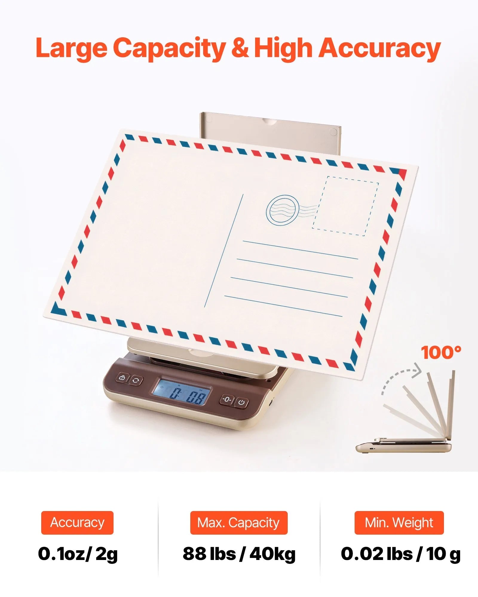 VEVOR Digital Shipping Postal Scale, 0.1 oz High Accuracy, 88 lbs Postal Scale with Hold/Tare/Auto-off Function, Flip Holder Design & Easy Calibration, Fit for Home and Office Use, Battery Included 