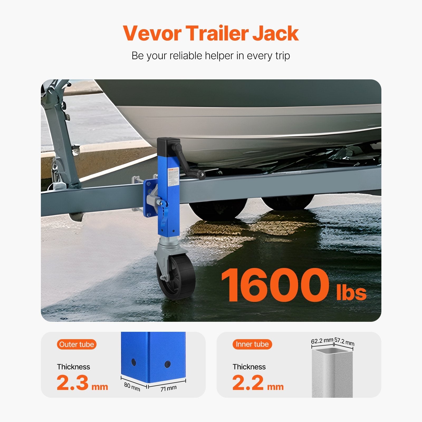 VEVOR Boat Trailer Jack Marine Heavy Duty Swivel Mount Tongue Jack 1600 lbs Load 