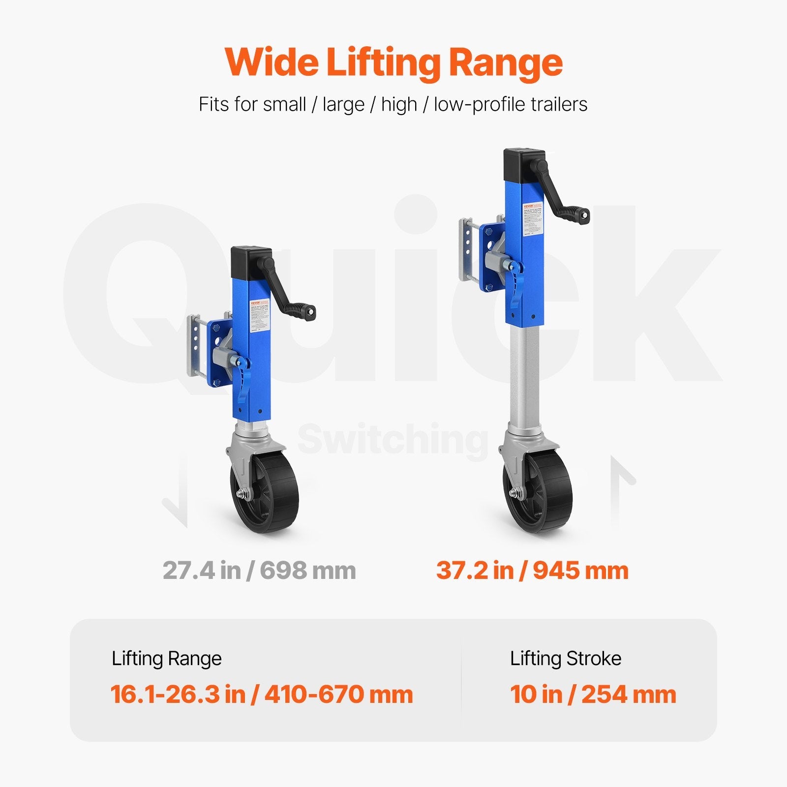 VEVOR Boat Trailer Jack Marine Heavy Duty Swivel Mount Tongue Jack 1600 lbs Load 