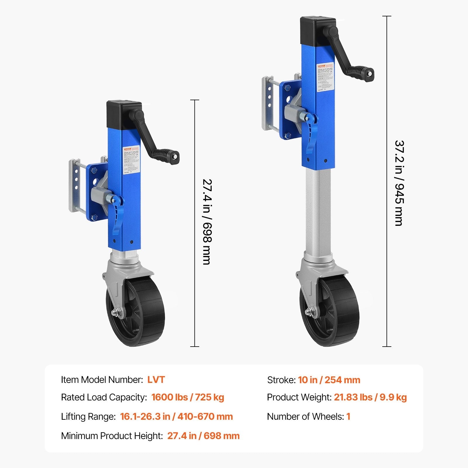 VEVOR Boat Trailer Jack Marine Heavy Duty Swivel Mount Tongue Jack 1600 lbs Load 