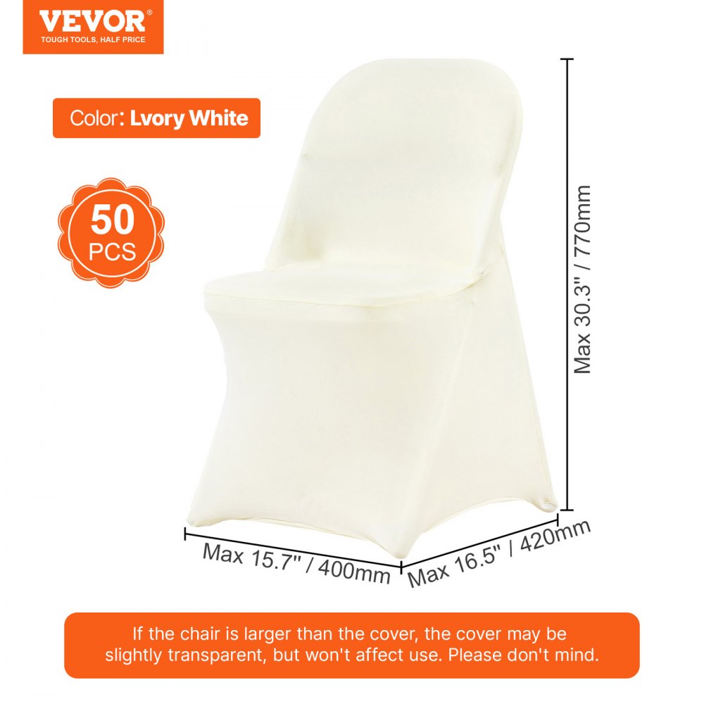 VEVOR Stretch Spandex Folding Chair Covers, Universal Fitted Chair Cover, Removable Washable Protective Slipcovers, for Wedding, Holiday, Banquet, Party, Celebration, Dining (50PCS Ivory White) 