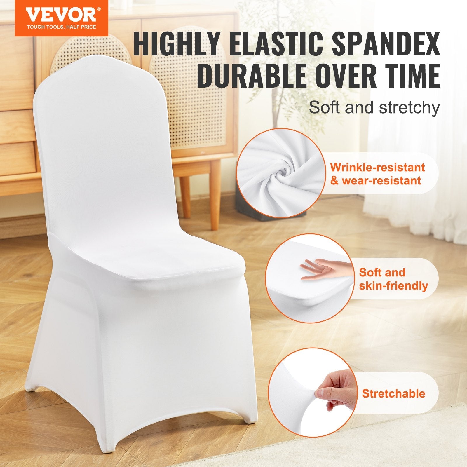 VEVOR Stretch Spandex Folding Chair Covers, Universal Fitted Chair Cover, Removable Washable Protective Slipcovers, for Wedding, Holiday, Banquet, Party, Celebration, Dining (12PCS White) 