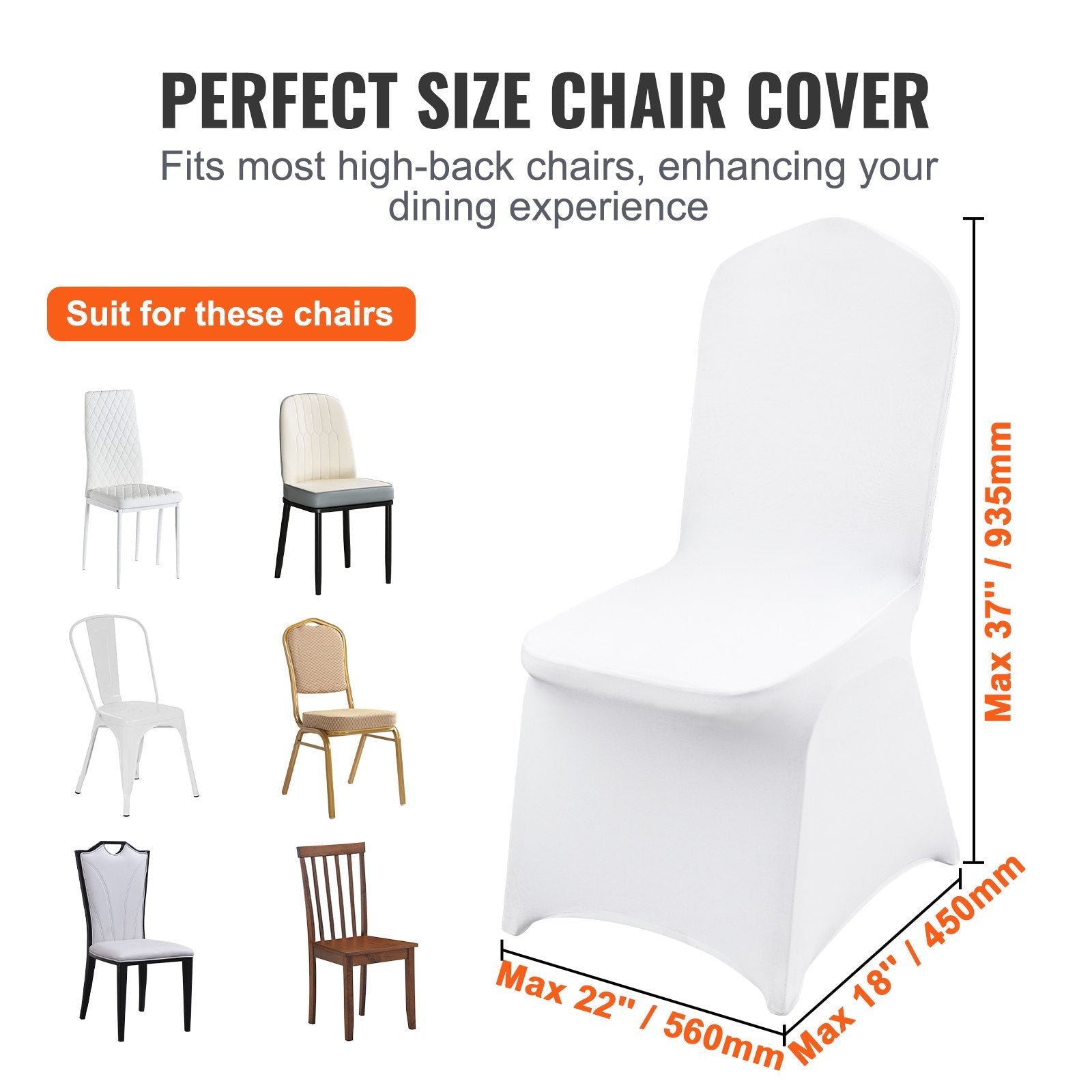 VEVOR Stretch Spandex Folding Chair Covers, Universal Fitted Chair Cover, Removable Washable Protective Slipcovers, for Wedding, Holiday, Banquet, Party, Celebration, Dining (12PCS White) 