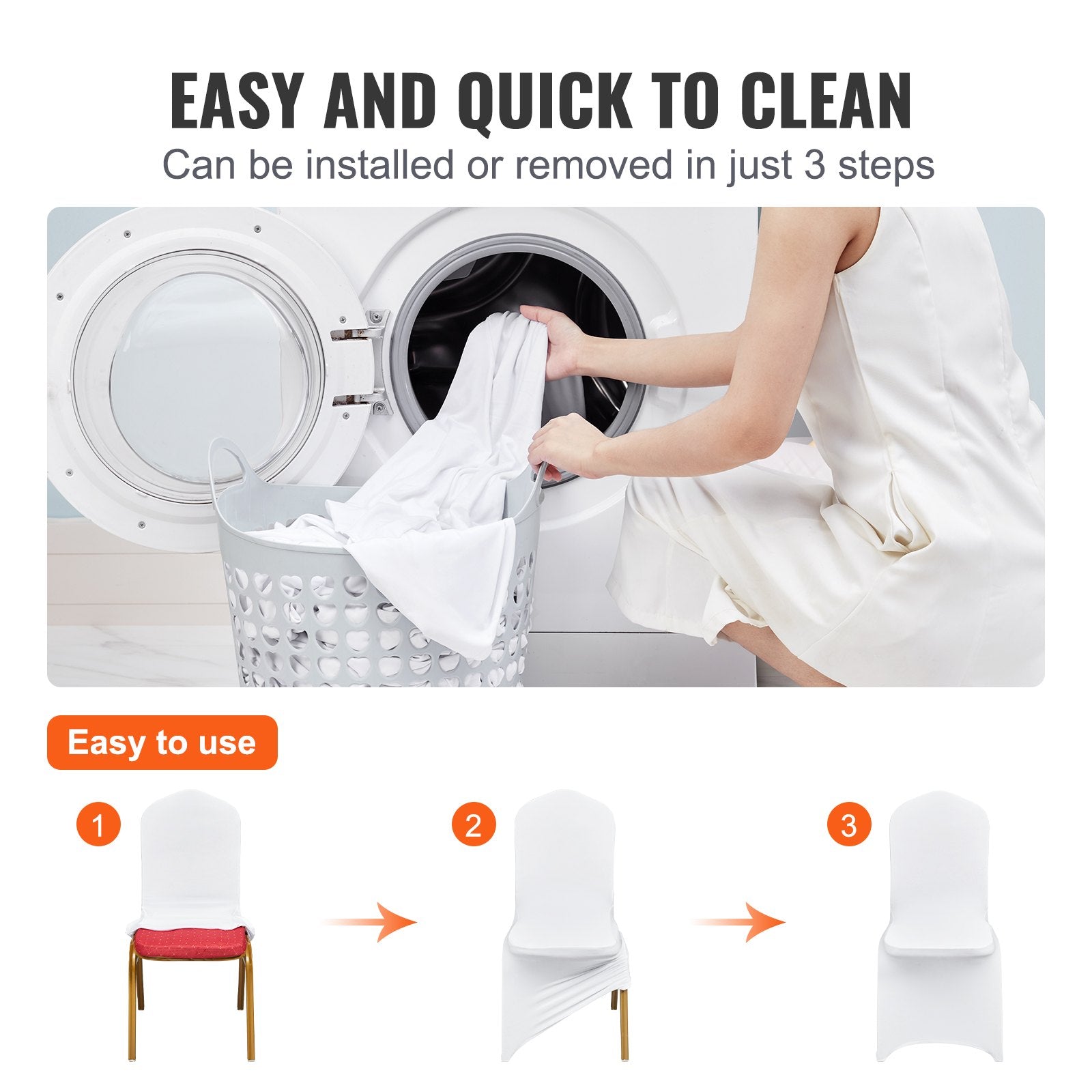 VEVOR Stretch Spandex Folding Chair Covers, Universal Fitted Chair Cover, Removable Washable Protective Slipcovers, for Wedding, Holiday, Banquet, Party, Celebration, Dining (12PCS White) 