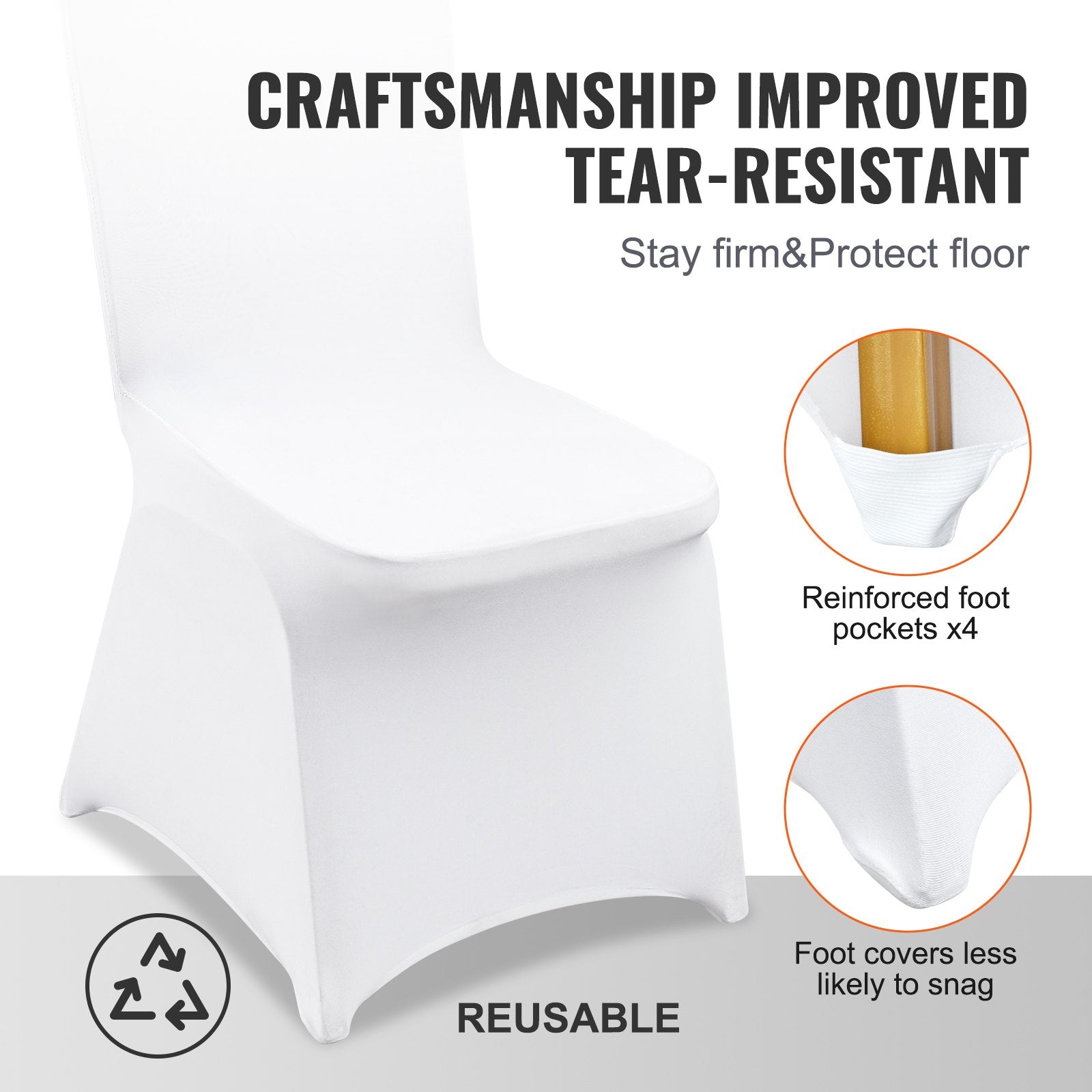 VEVOR Stretch Spandex Folding Chair Covers, Universal Fitted Chair Cover, Removable Washable Protective Slipcovers, for Wedding, Holiday, Banquet, Party, Celebration, Dining (12PCS White) 
