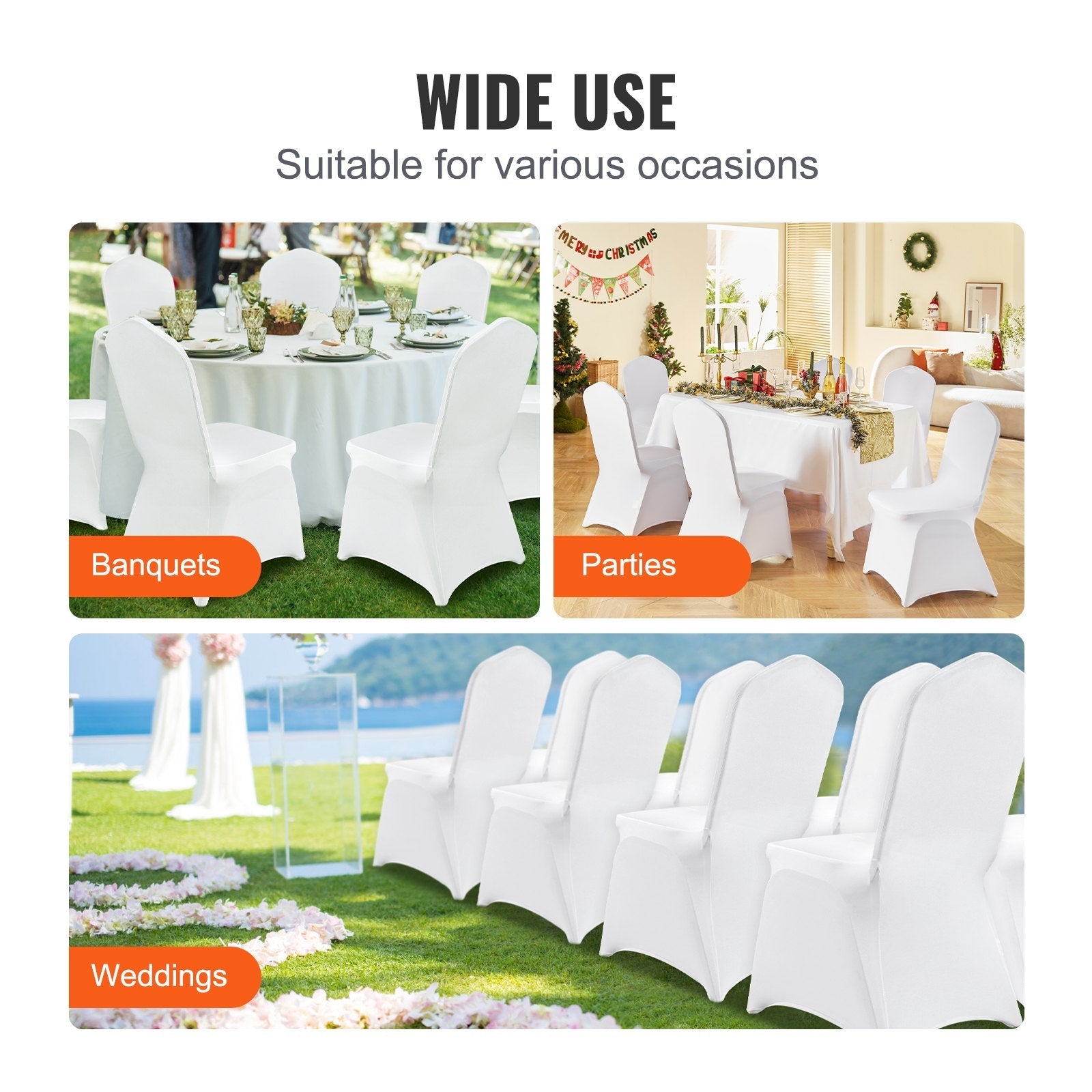 VEVOR Stretch Spandex Folding Chair Covers, Universal Fitted Chair Cover, Removable Washable Protective Slipcovers, for Wedding, Holiday, Banquet, Party, Celebration, Dining (12PCS White) 