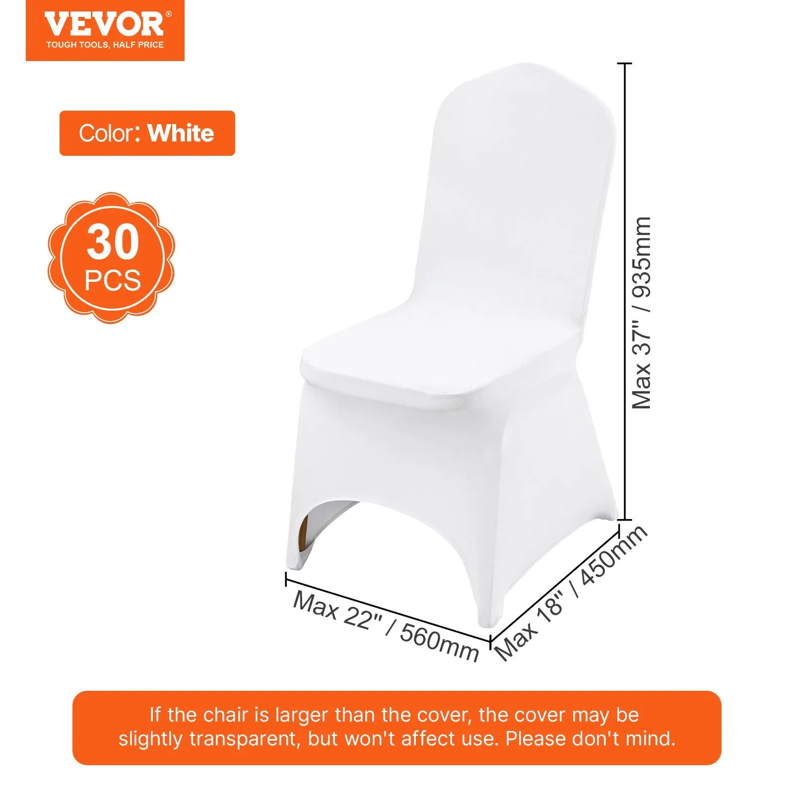 VEVOR Stretch Spandex Folding Chair Covers, Universal Fitted Chair Cover, Removable Washable Protective Slipcovers, for Wedding, Holiday, Banquet, Party, Celebration, Dining (30PCS White)