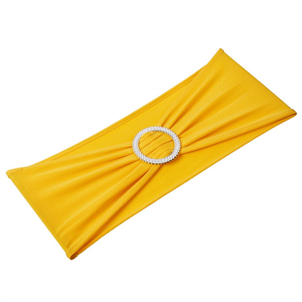 VEVOR Stretch Spandex Chair Sashes, Chair Slipcover and Stretch Chair Sash with Round Buckle, Elastic Chair Bands, Fitting Wedding, Holiday, Banquet, Party Chair Decoration (100 PCS Golden Yellow) 