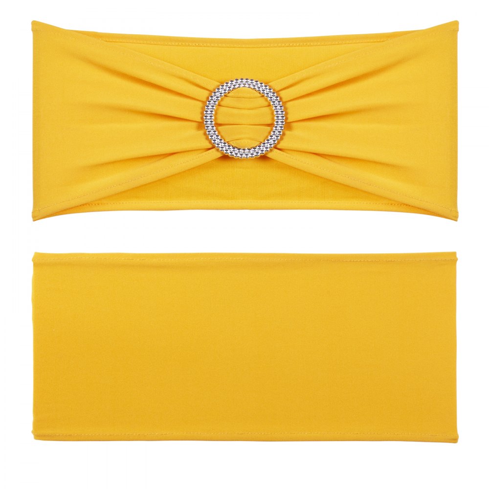 VEVOR Stretch Spandex Chair Sashes, Chair Slipcover and Stretch Chair Sash with Round Buckle, Elastic Chair Bands, Fitting Wedding, Holiday, Banquet, Party Chair Decoration (100 PCS Golden Yellow) 