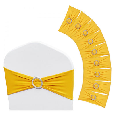 VEVOR Stretch Spandex Chair Sashes, Chair Slipcover and Stretch Chair Sash with Round Buckle, Elastic Chair Bands, Fitting Wedding, Holiday, Banquet, Party Chair Decoration (50 PCS Golden Yellow) 