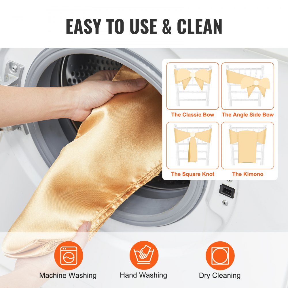 VEVOR Stretch Spandex Chair Sashes Bows, Chair Slipcover and Stretch Chair Sash, Elastic Chair Bands, Fitting Wedding, Holiday, Banquet, Party, Celebration Chair Decoration (50 PCS Gold) 