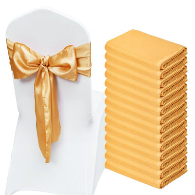VEVOR Stretch Spandex Chair Sashes Bows, Chair Slipcover and Stretch Chair Sash, Elastic Chair Bands, Fitting Wedding, Holiday, Banquet, Party, Celebration Chair Decoration (50 PCS Gold) 
