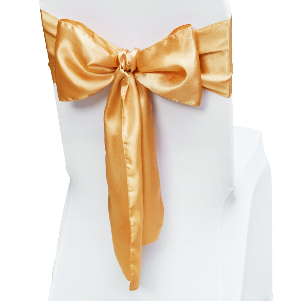 VEVOR Stretch Spandex Chair Sashes Bows, Chair Slipcover and Stretch Chair Sash, Elastic Chair Bands, Fitting Wedding, Holiday, Banquet, Party, Celebration Chair Decoration (50 PCS Gold) 