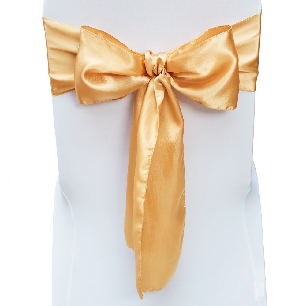 VEVOR Stretch Spandex Chair Sashes Bows, Chair Slipcover and Stretch Chair Sash, Elastic Chair Bands, Fitting Wedding, Holiday, Banquet, Party, Celebration Chair Decoration (50 PCS Gold) 