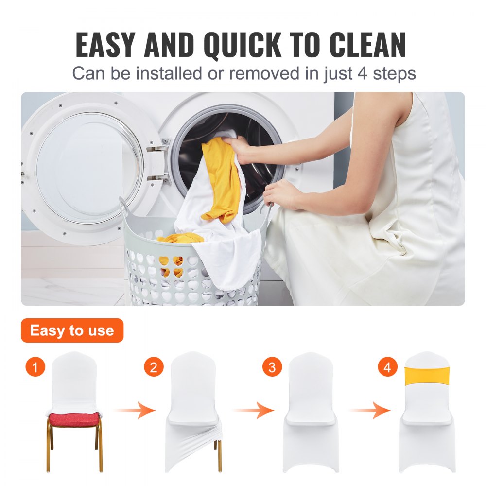 VEVOR Stretch Spandex Folding Chair Covers, Universal Fitted Chair Cover with Chair Sashes, Removable Washable Protective Slipcovers, for Wedding, Holiday, Banquet, Party, Dining (30 Set Gold & White) 