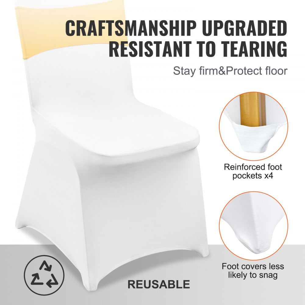 VEVOR Stretch Spandex Folding Chair Covers, Universal Fitted Chair Cover with Chair Sashes, Removable Washable Protective Slipcovers, for Wedding, Holiday, Banquet, Party, Dining (30 Set Gold & White) 