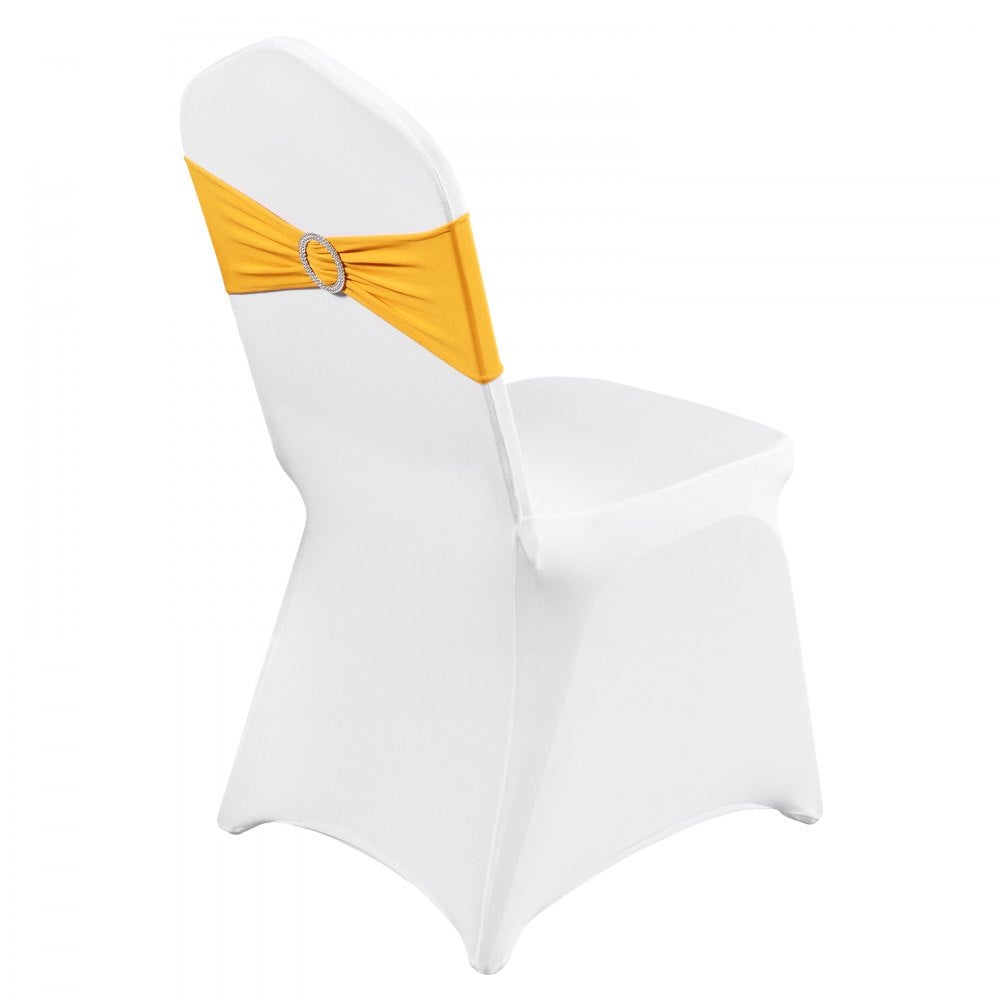 VEVOR Stretch Spandex Folding Chair Covers, Universal Fitted Chair Cover with Chair Sashes, Removable Washable Protective Slipcovers, for Wedding, Holiday, Banquet, Party, Dining (30 Set Gold & White) 