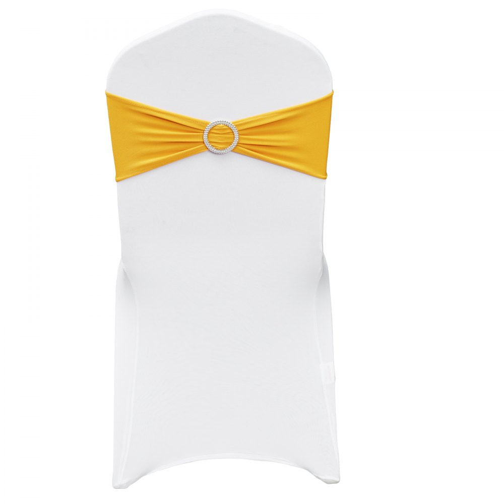 VEVOR Stretch Spandex Folding Chair Covers, Universal Fitted Chair Cover with Chair Sashes, Removable Washable Protective Slipcovers, for Wedding, Holiday, Banquet, Party, Dining (30 Set Gold & White) 