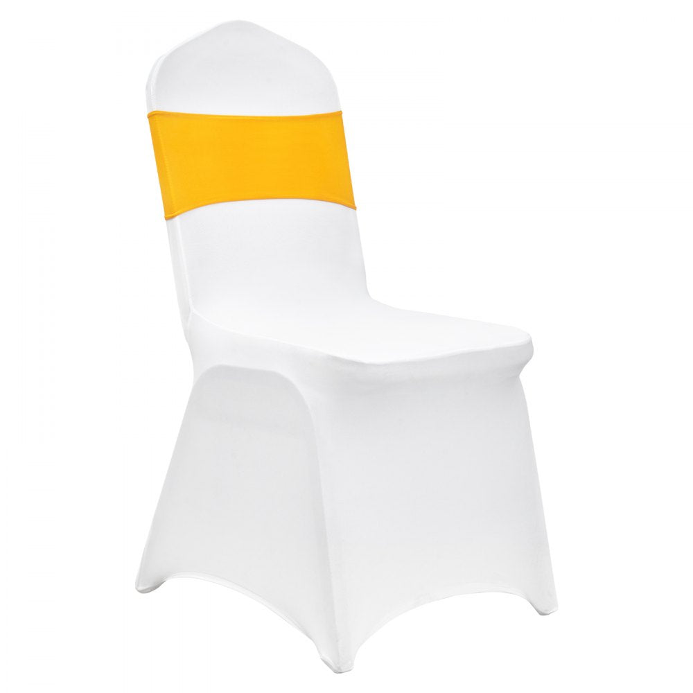 VEVOR Stretch Spandex Folding Chair Covers, Universal Fitted Chair Cover with Chair Sashes, Removable Washable Protective Slipcovers, for Wedding, Holiday, Banquet, Party, Dining (30 Set Gold & White) 