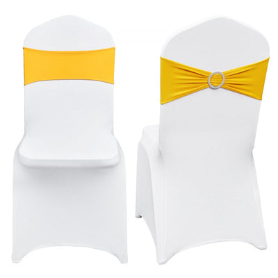 VEVOR Stretch Spandex Folding Chair Covers, Universal Fitted Chair Cover with Chair Sashes, Removable Washable Protective Slipcovers, for Wedding, Holiday, Banquet, Party, Dining (50 Set Gold & White) 