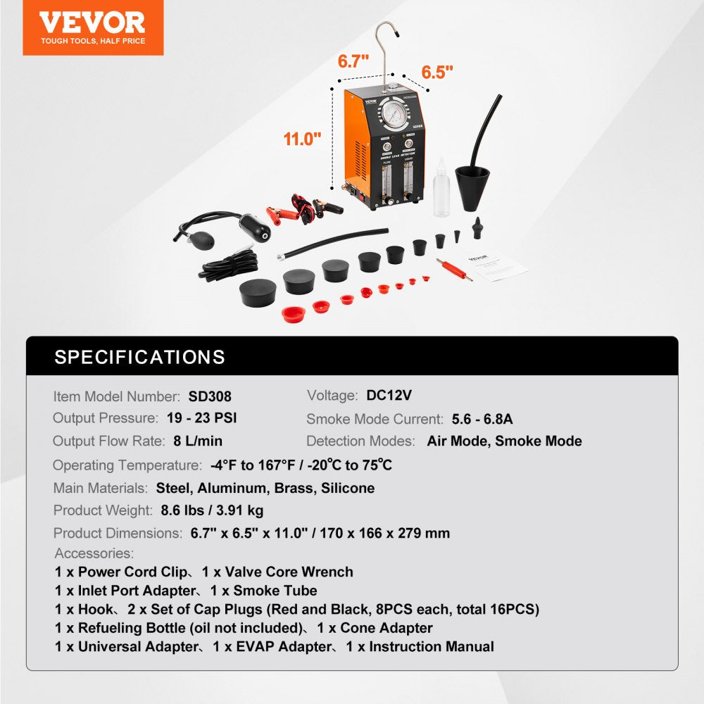 VEVOR Automotive Smoke Machine EVAP Vacuum Leak Detector with Built-in Air Pump 