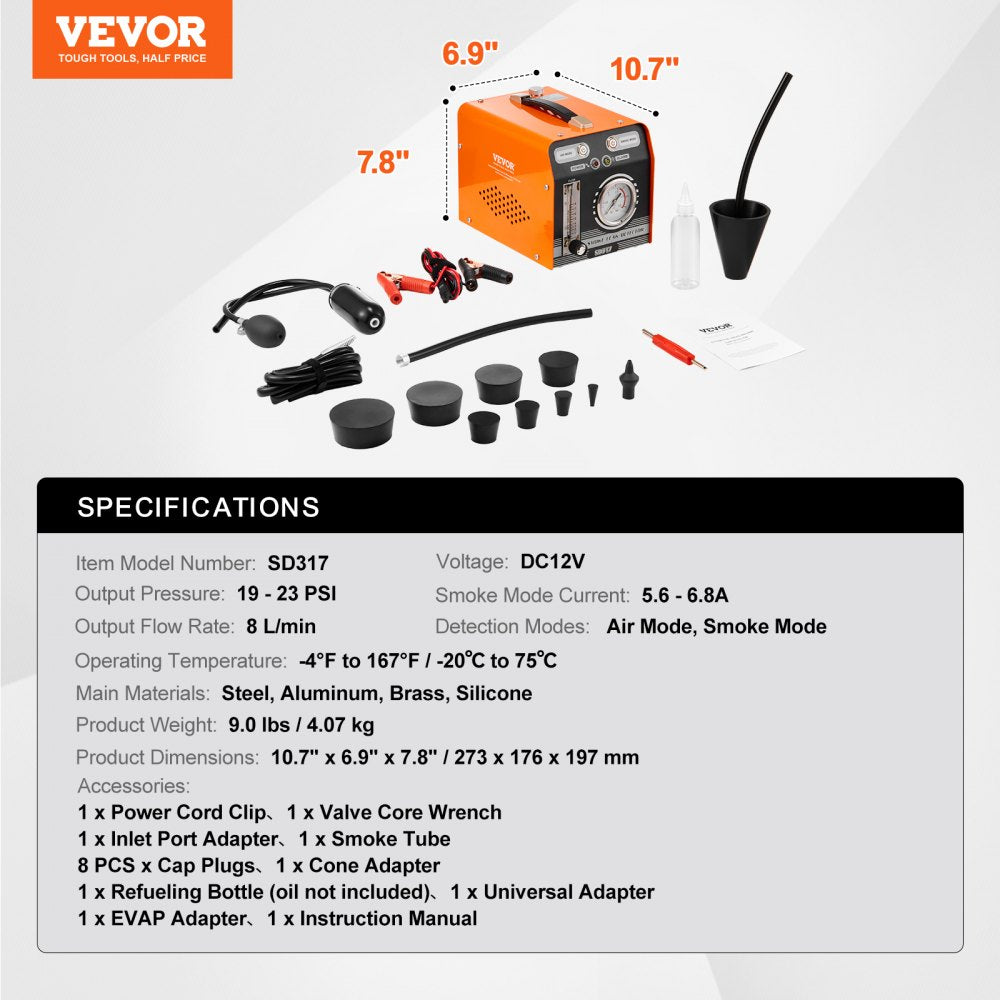 VEVOR Automotive Smoke Machine Leak Detector Vacuum Fuel Leak Detection Tester 