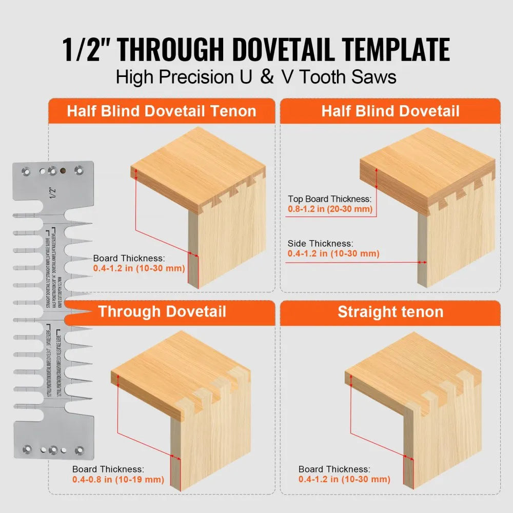 12" Dovetail Jig for Woodworking, Precision Router Jig with 5 Router Bits & 4 Templates for Half-Blind, Through & Sliding Dovetail Joints