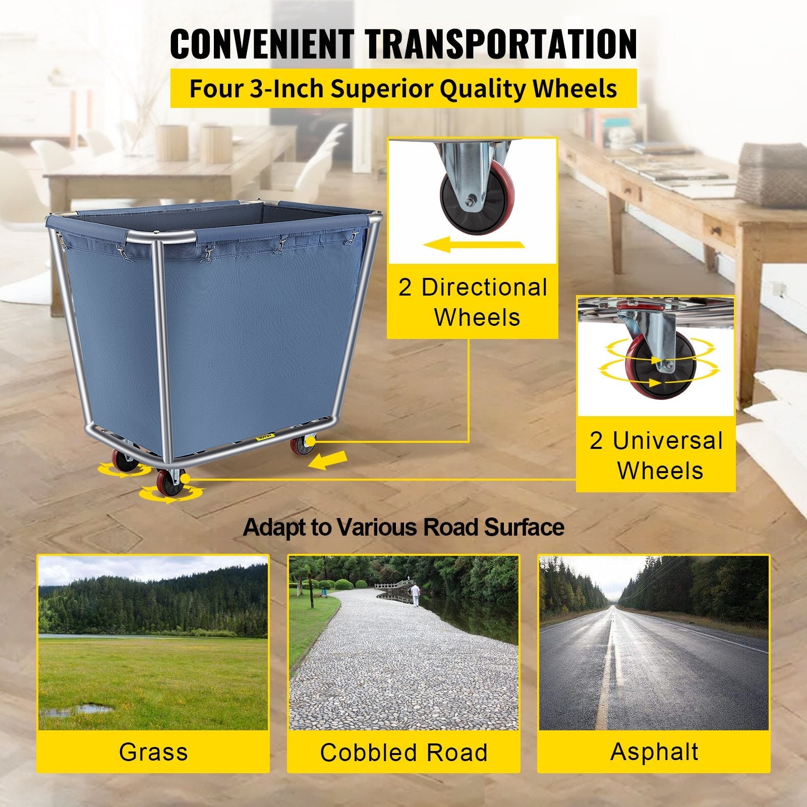VEVOR Basket Truck Steel Canvas Laundry Basket 8 Bushel Truck Cap Basket Cart 