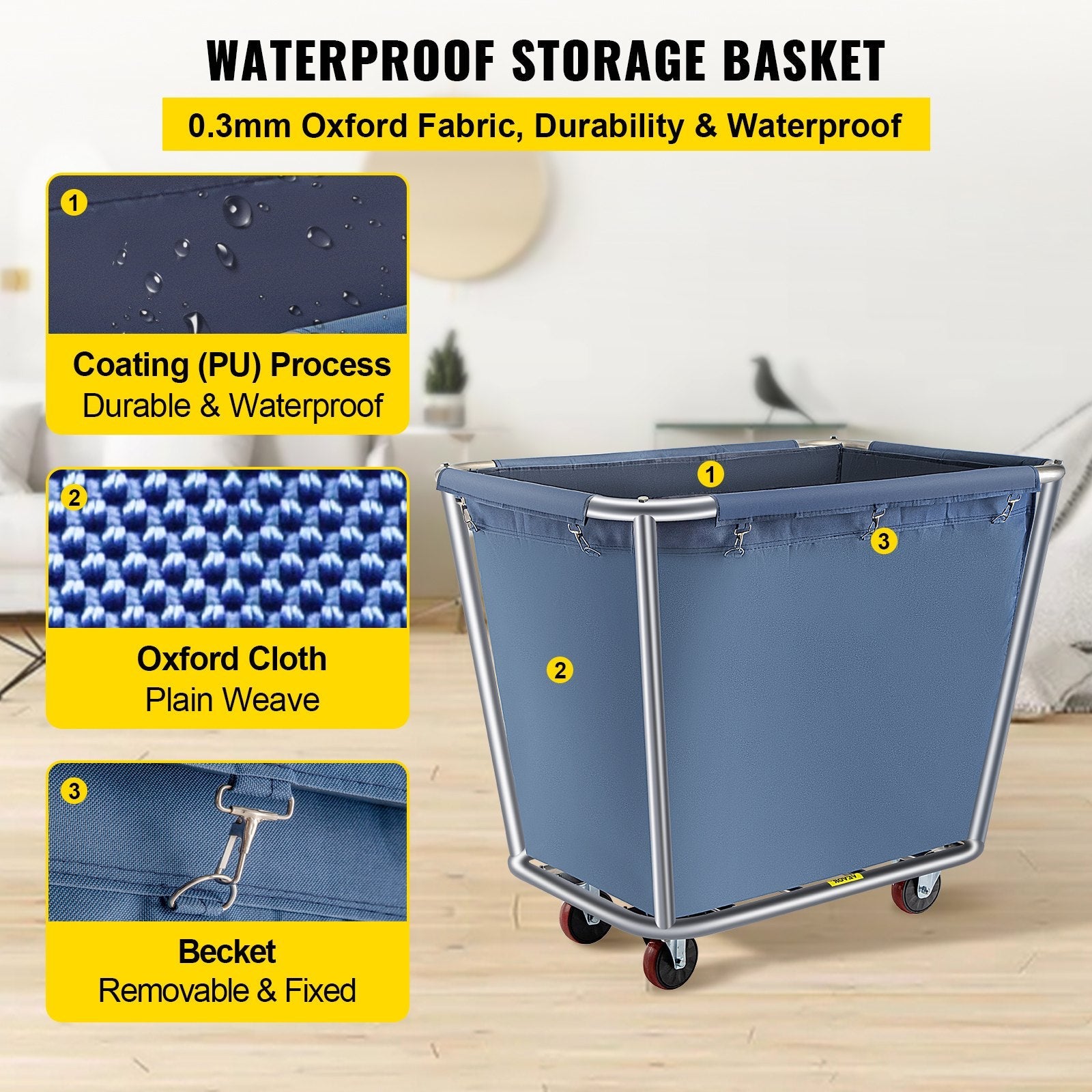 VEVOR Basket Truck Steel Canvas Laundry Basket 8 Bushel Truck Cap Basket Cart 