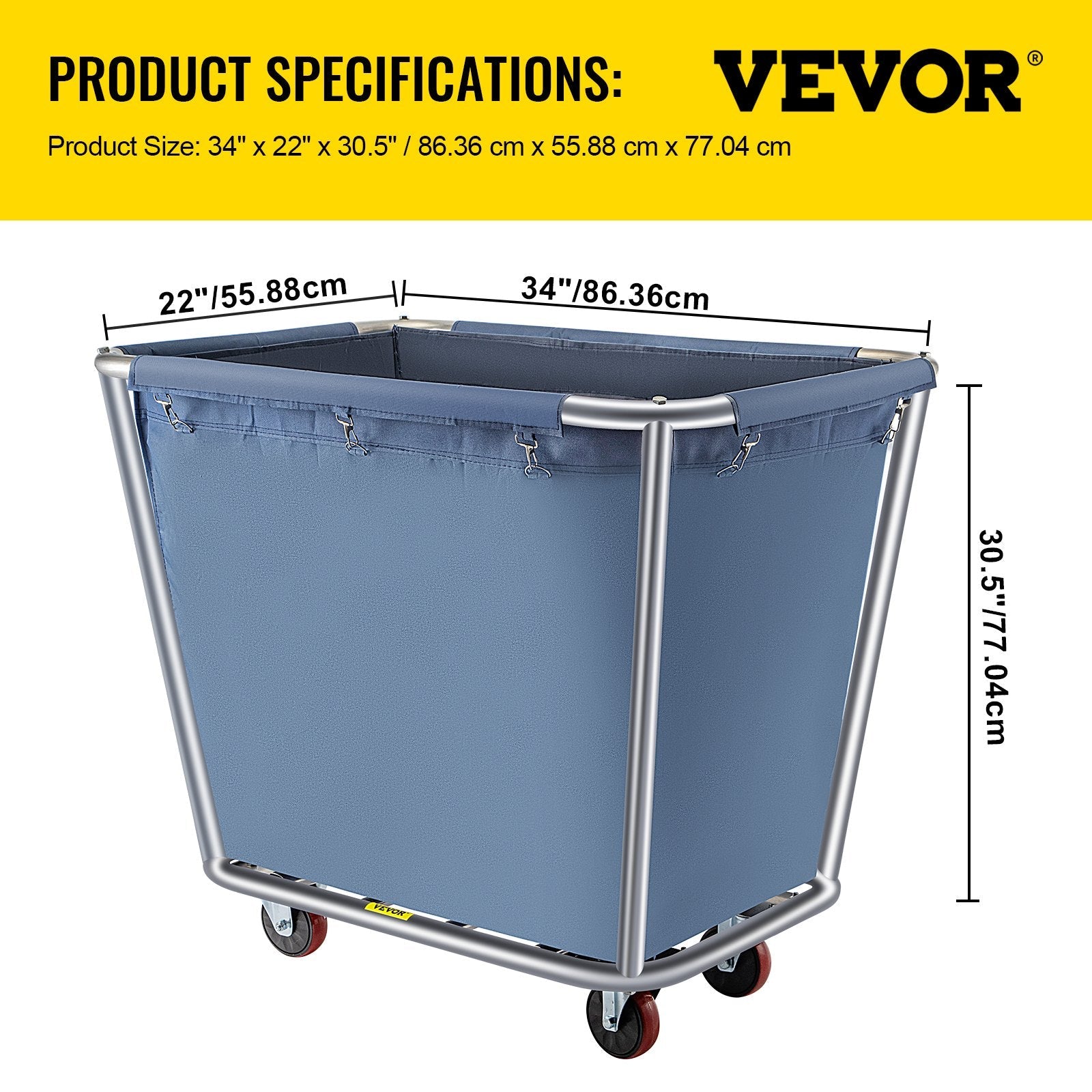 VEVOR Basket Truck Steel Canvas Laundry Basket 8 Bushel Truck Cap Basket Cart 