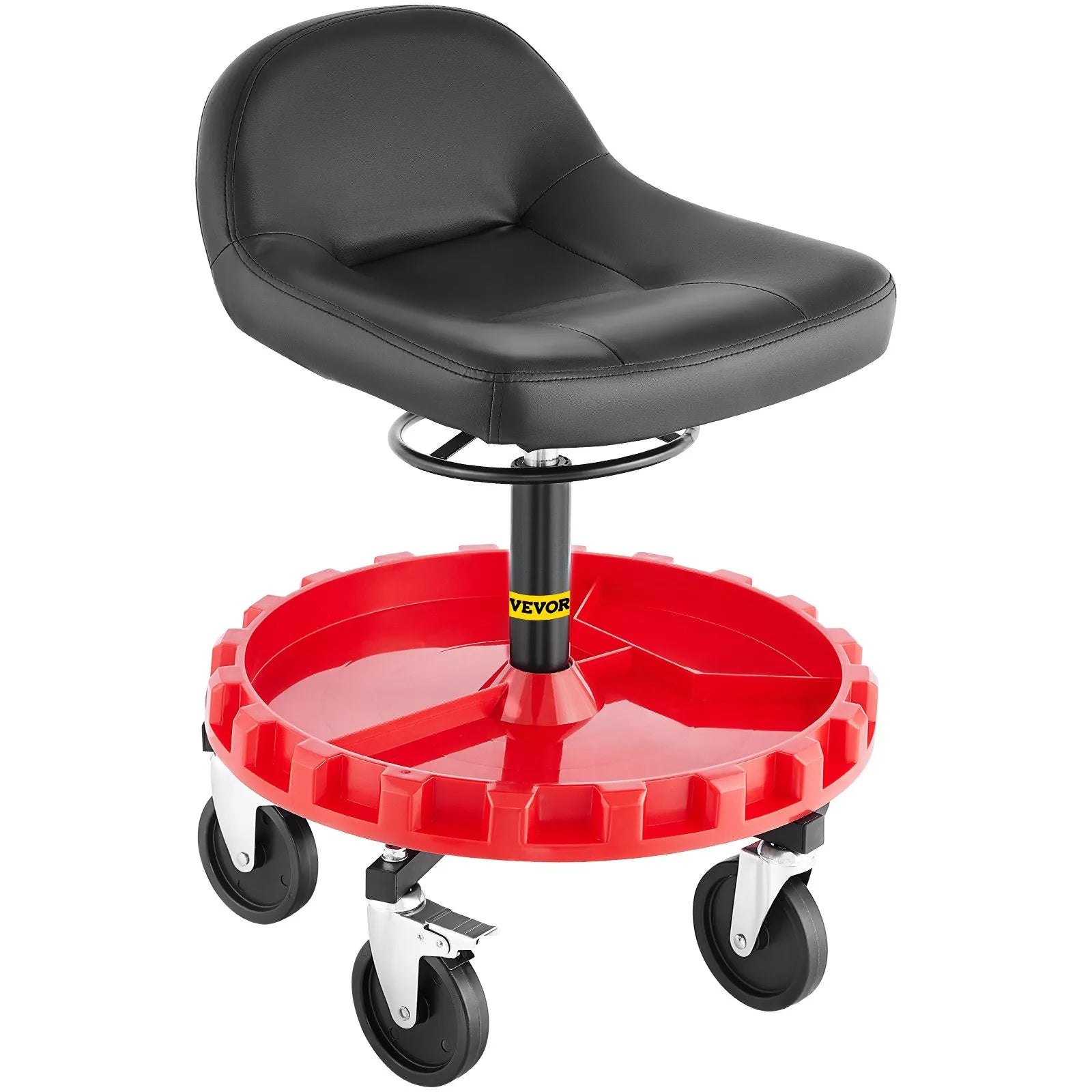 VEVOR Shop Stool, 400 LBS Rolling Garage Stool, 18” to 23” Adjustable Height Mobile Rolling Gear Seat, Round Tray Garage Pneumatic Stool, All-Terrain 5" Casters with Two Brakes Mechanic Seat