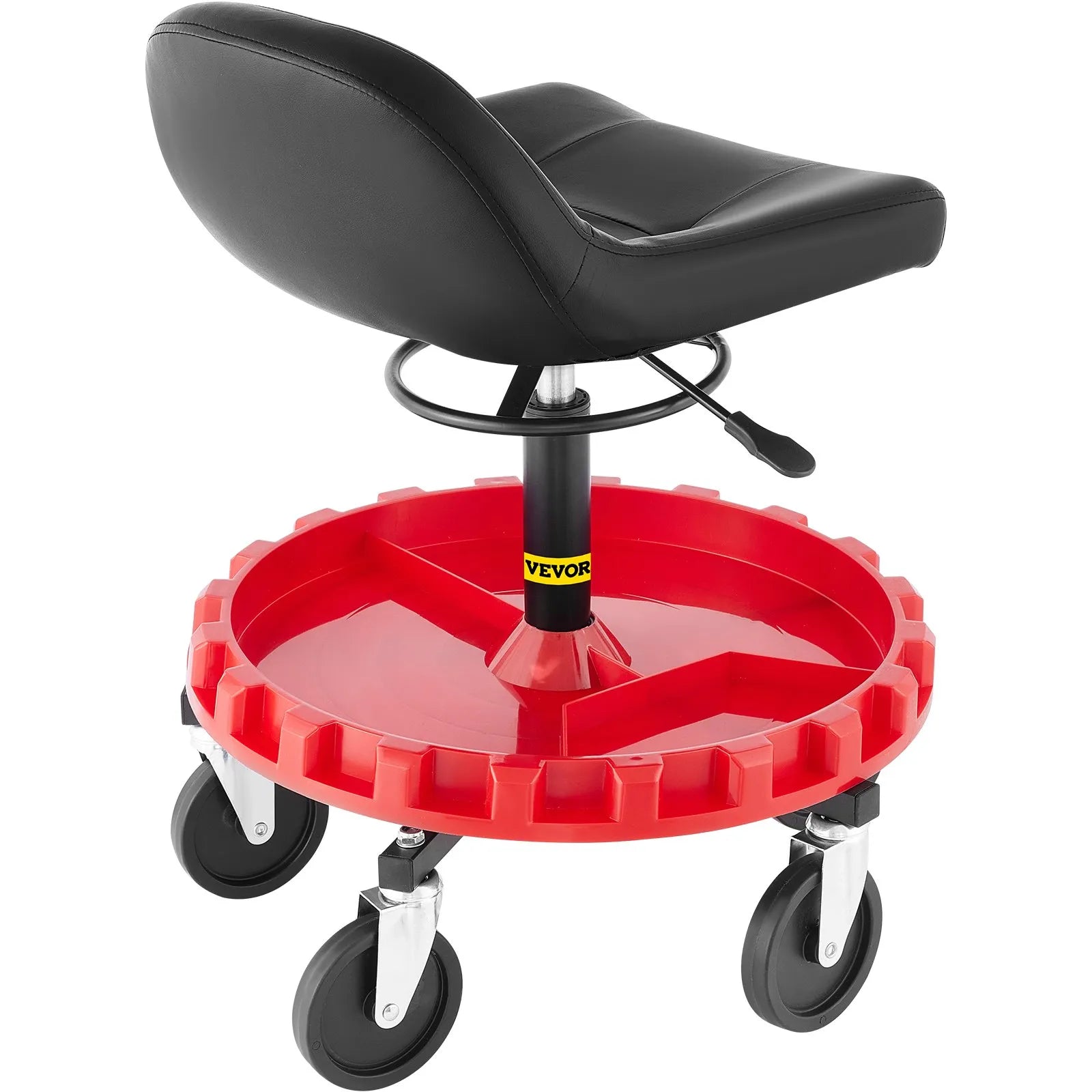 VEVOR Shop Stool, 400 LBS Rolling Garage Stool, 18” to 23” Adjustable Height Mobile Rolling Gear Seat, Round Tray Garage Pneumatic Stool, All-Terrain 5" Casters with Two Brakes Mechanic Seat