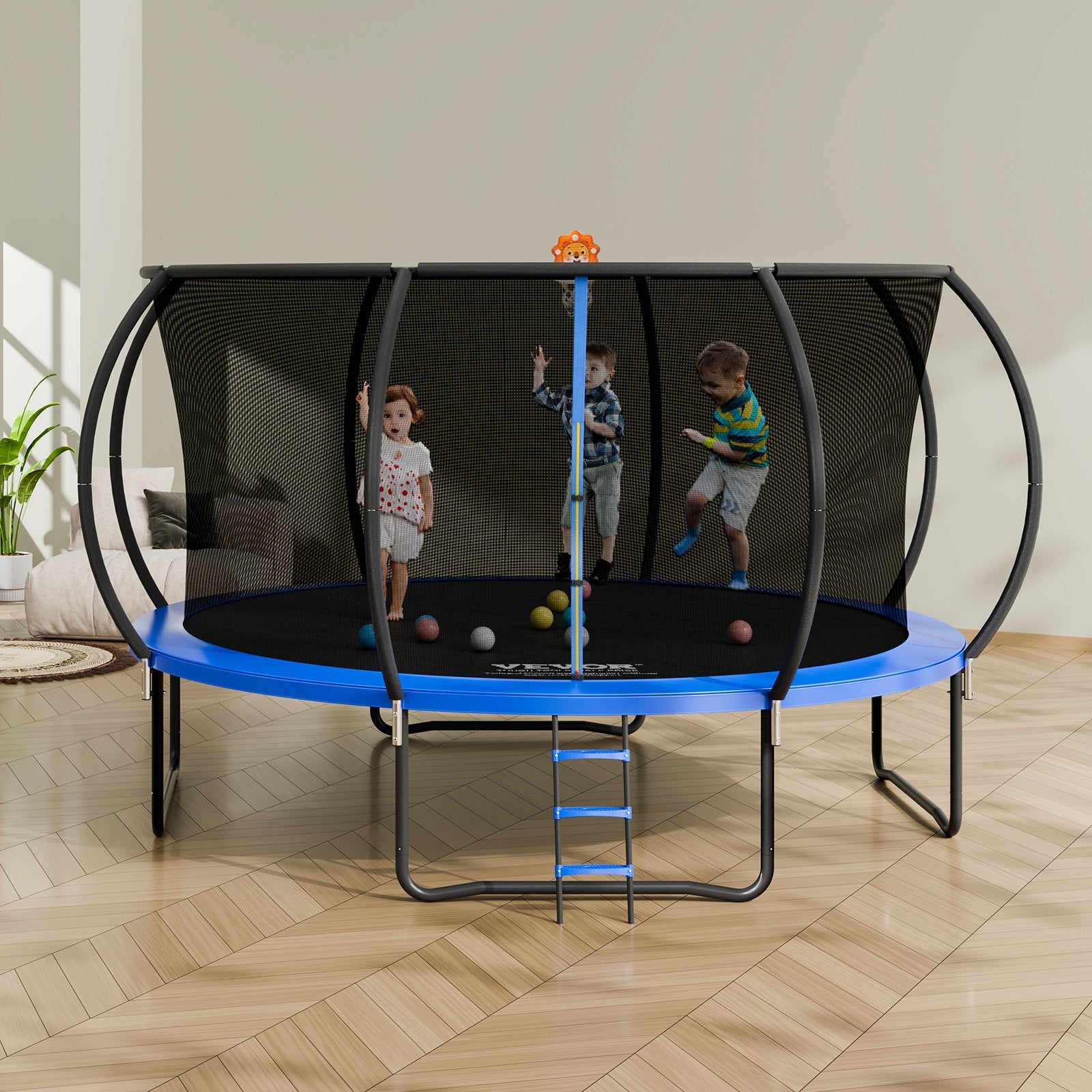 VEVOR 14FT Trampoline, 450 lbs Trampoline with Enclosure Net, Ladder, and Curved Pole, Heavy Duty Trampoline with Jumping Mat and Spring Cover Padding, Outdoor Recreational Trampolines 
