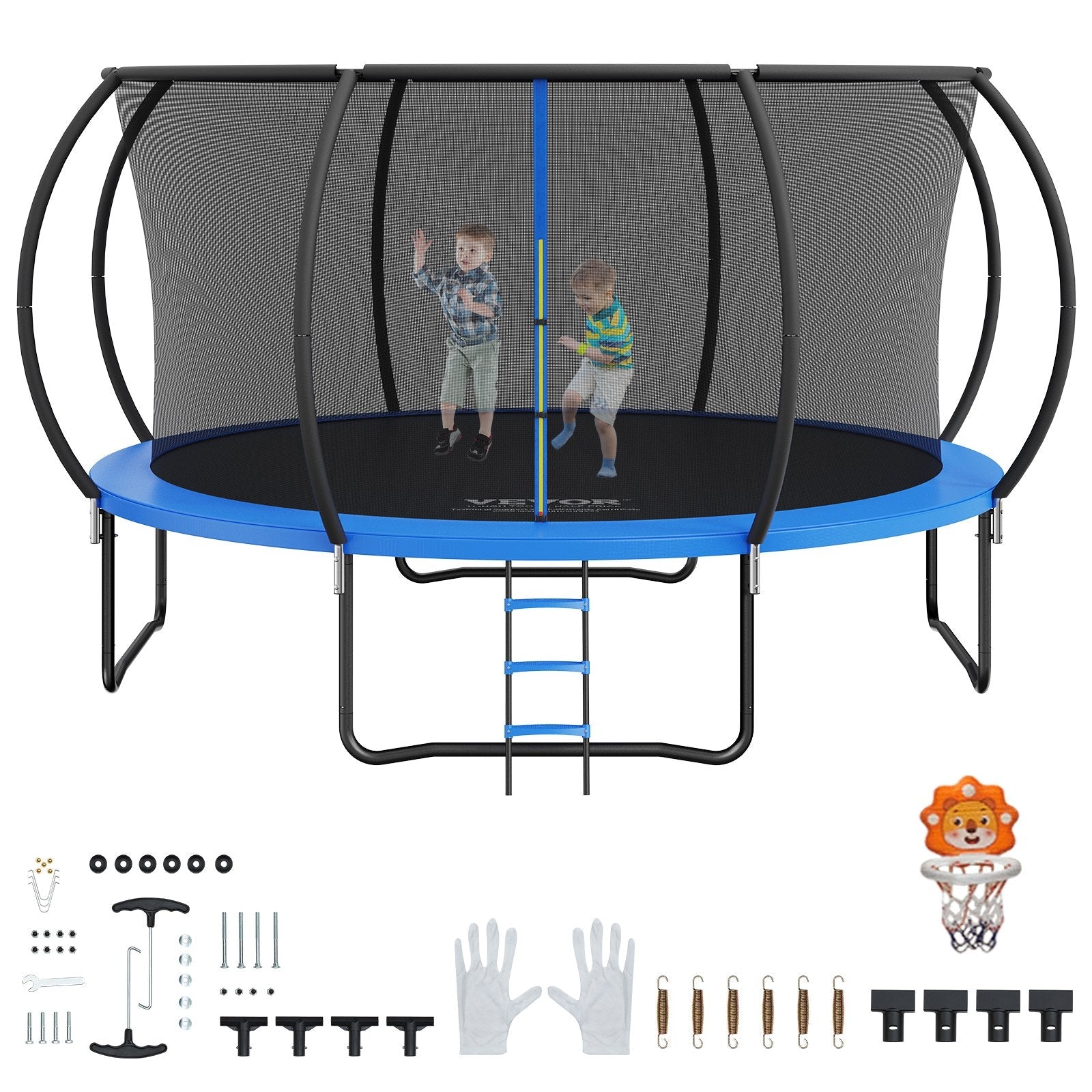 VEVOR 14FT Trampoline, 450 lbs Trampoline with Enclosure Net, Ladder, and Curved Pole, Heavy Duty Trampoline with Jumping Mat and Spring Cover Padding, Outdoor Recreational Trampolines 