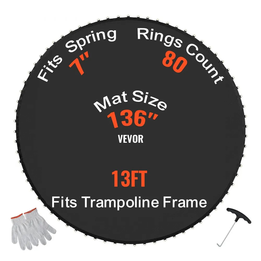 VEVOR Replacement Trampoline Mat Fits 13ft Frame 80 V-Rings 7" Spring Length