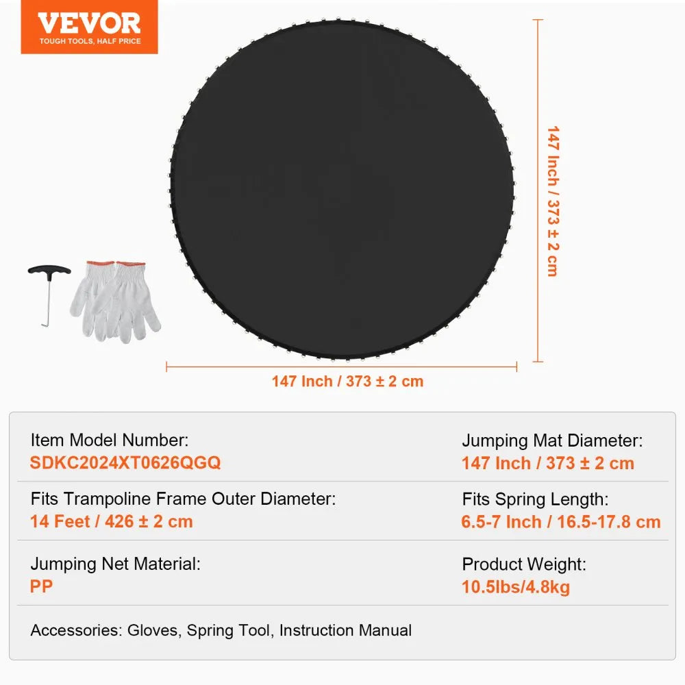 VEVOR Replacement Trampoline Mat Fits 14ft Frame 72 V-Ring 6.5"-7" Spring Length