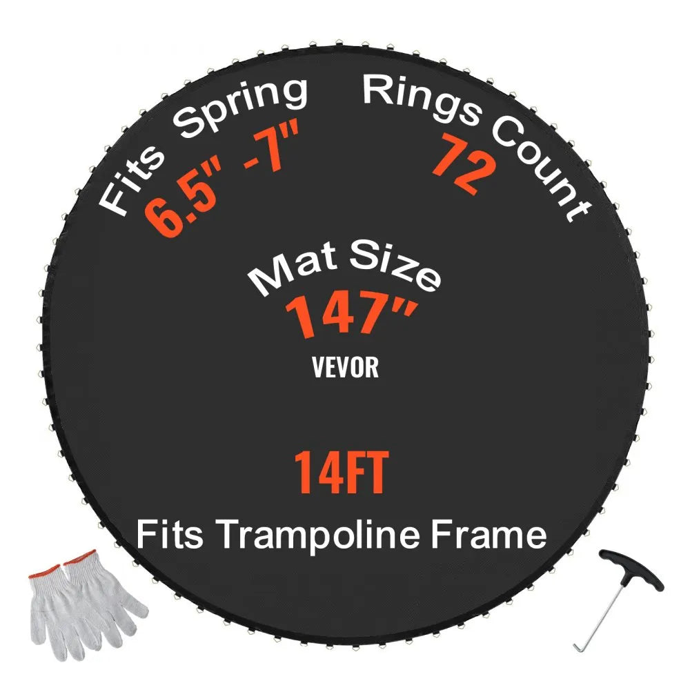 VEVOR Replacement Trampoline Mat Fits 14ft Frame 72 V-Ring 6.5"-7" Spring Length