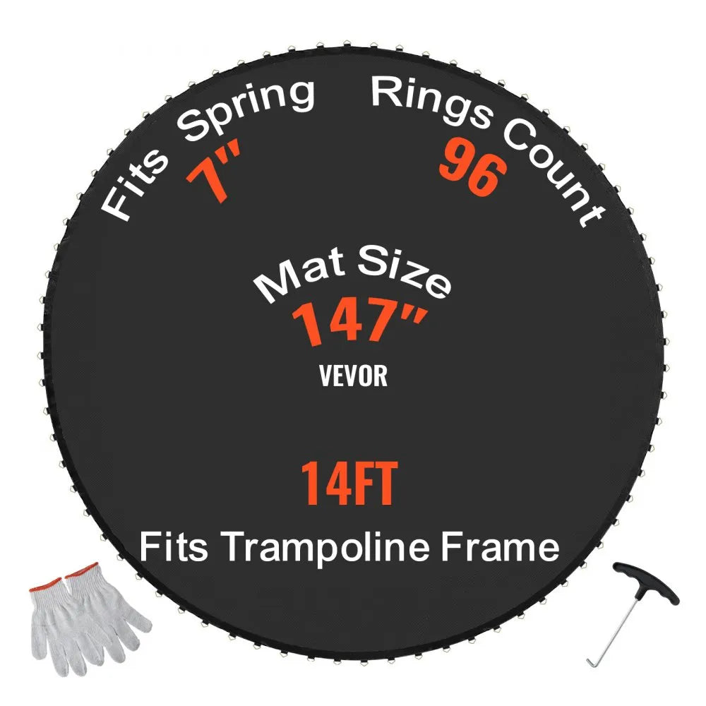 VEVOR Replacement Trampoline Mat Fits 14ft Frame 96 V-Rings 7" Spring Length