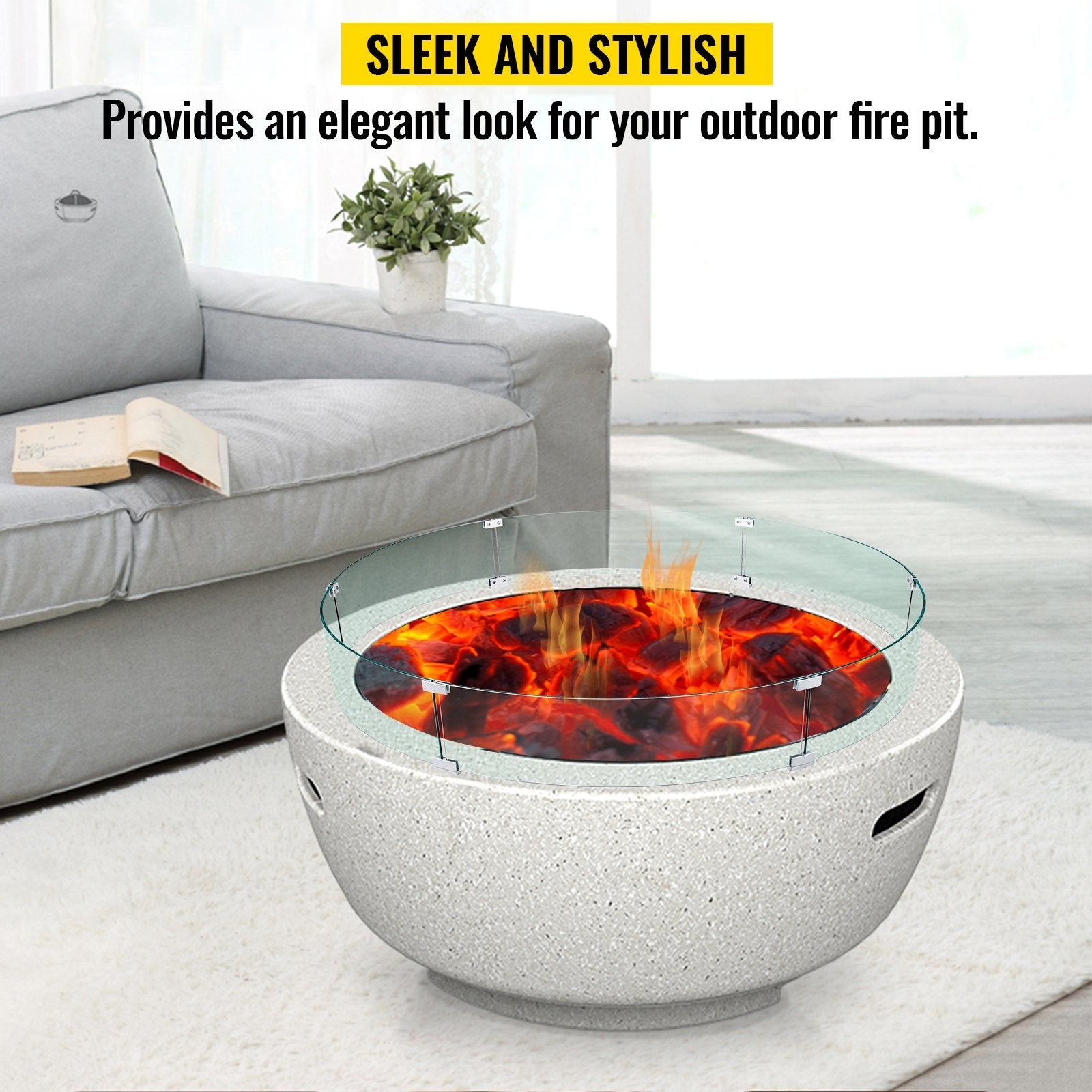 VEVOR Fire Pit Wind Guard, 47 x 47 x 8 Inch Glass Flame Guard, Round Glass Shield, 1/4-Inch Thick Fire Table, Clear Tempered Glass Flame Guard, Steady Feet Tree Pit Guard for Propane, Gas, Outdoor 