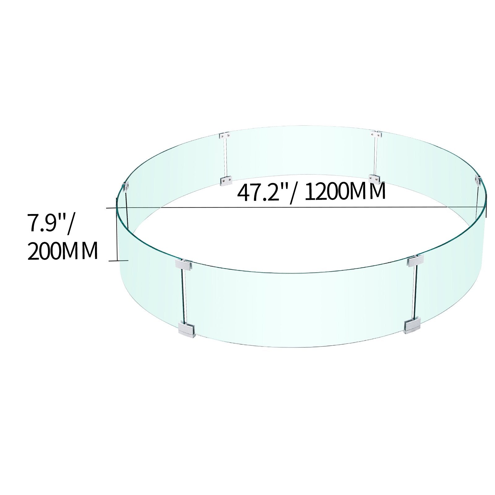 VEVOR Fire Pit Wind Guard, 47 x 47 x 8 Inch Glass Flame Guard, Round Glass Shield, 1/4-Inch Thick Fire Table, Clear Tempered Glass Flame Guard, Steady Feet Tree Pit Guard for Propane, Gas, Outdoor 