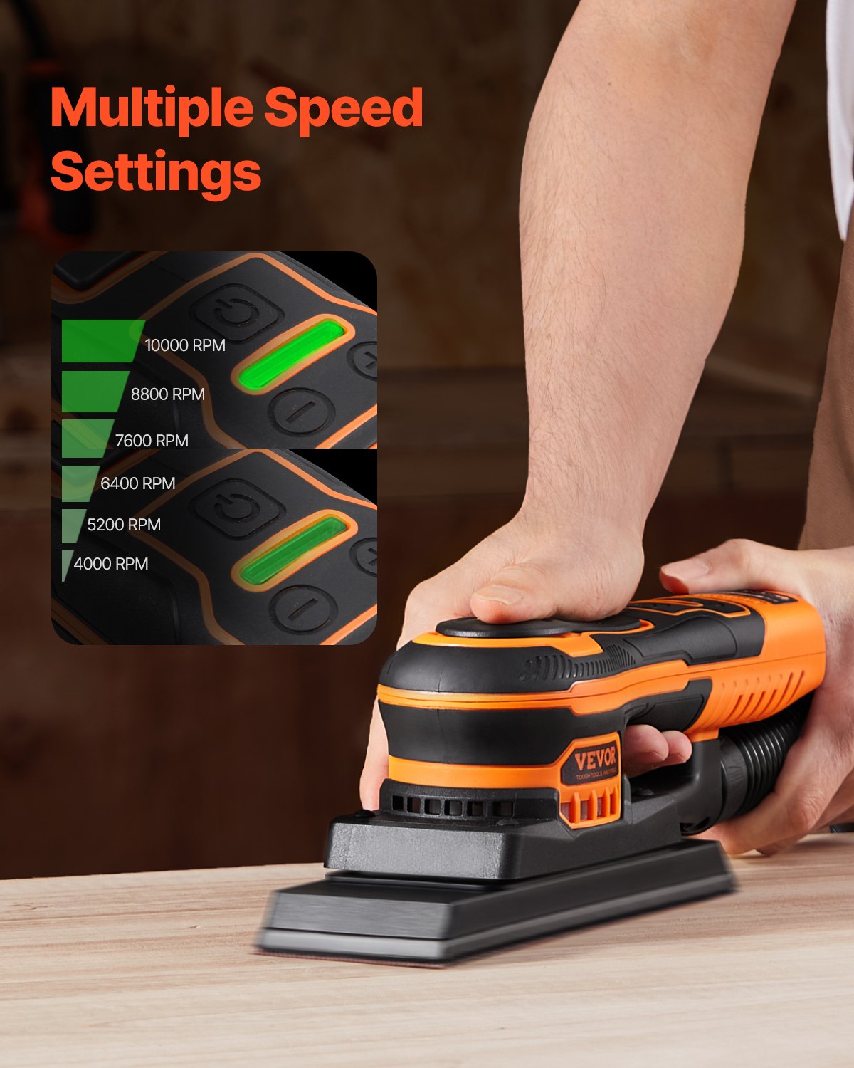 VEVOR 3/8 Sheet Sander 350W 6 Speeds Brushless Finishing Sander for Woodworking 