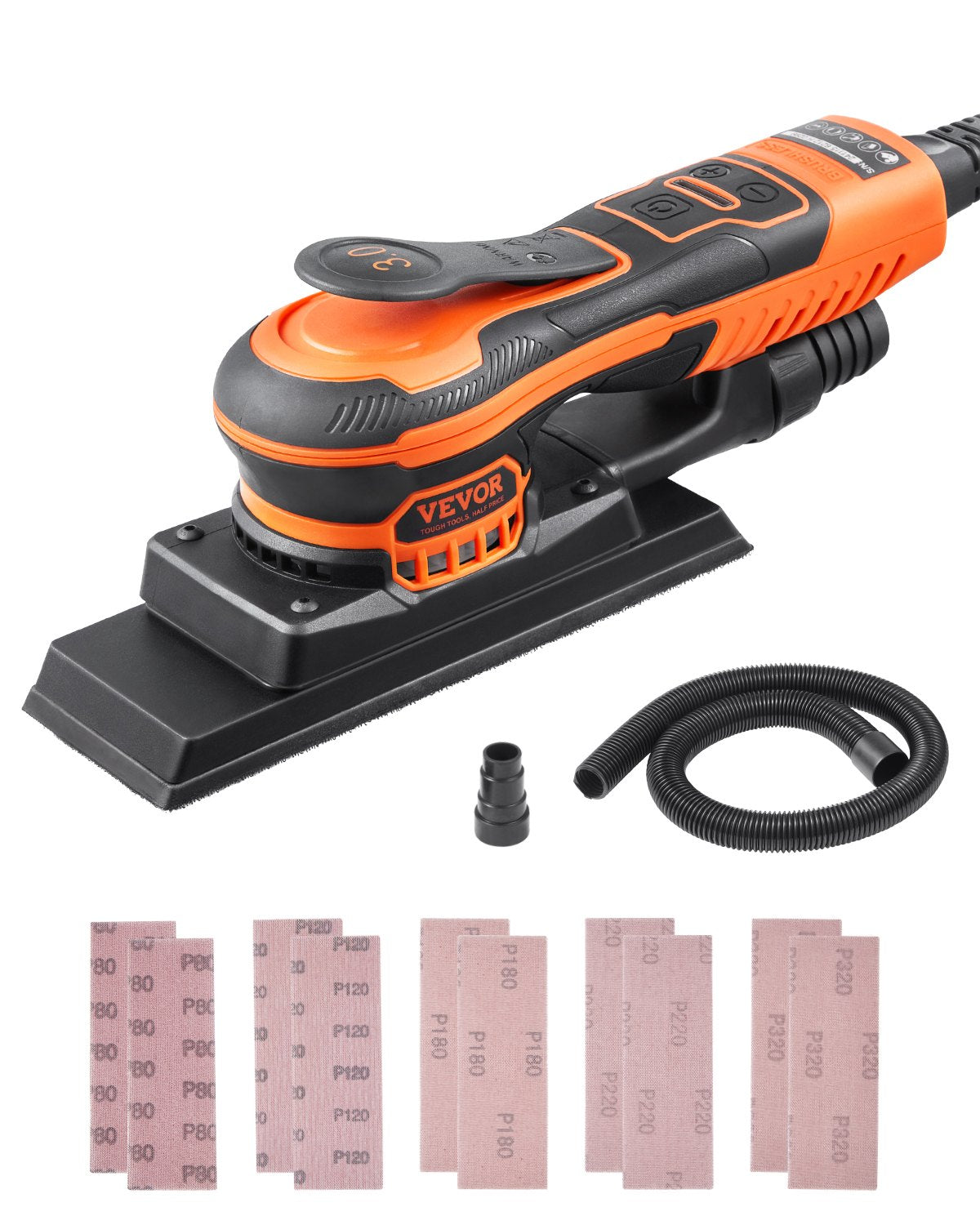 VEVOR 3/8 Sheet Sander 350W 6 Speeds Brushless Finishing Sander for Woodworking 